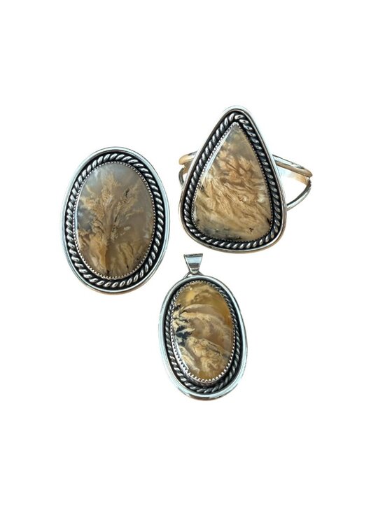 Dark Moon Silver Jewelry - Dark Moon Silver Plume Agate Set